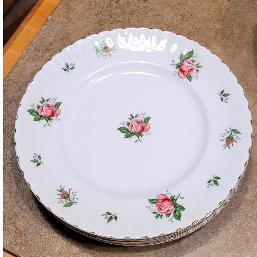 Ridgway Staffordshire Rose Dinner Plates Set of 4 Made in England Vintage